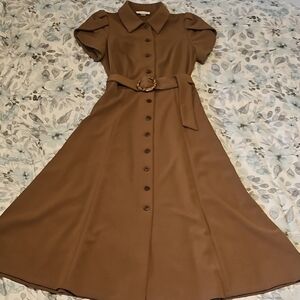 Calvin Klein Brown Midi Dress with Belt
